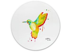 4063129192274 - K&l Wall Art - Alu-Dibond-Poster Rund Metalloptik Wandbild Kolibri Grafitti Straßenkunst bunte Deko Buttafly ø 30cm - bunt