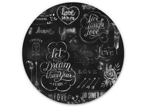 4063129192427 - Alu-Dibond-Poster Rund Metalloptik Wandbild Affirmationen Poster schwarze Tafel Vintage Deko ø 45cm - schwarz