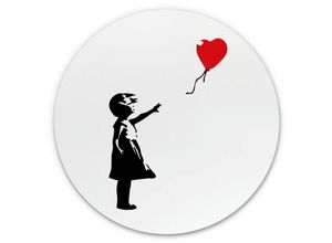 4063129192724 - K&l Wall Art - Alu-Dibond-Poster Rund Metalloptik Wandbild Girl with the red balloon Graffiti Straßenkunst Banksy ø 30cm - weiß