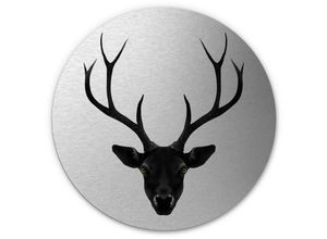 4063129193110 - K&l Wall Art - Alu-Dibond-Poster Rund Metalloptik Wandbild Hirsch Geweih Vintage Deko Silber Ireland ø 20cm - silber