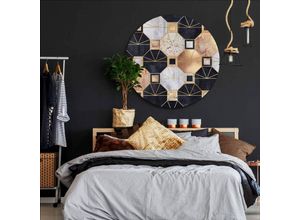 4063129193172 - K&l Wall Art - Alu-Dibond-Poster Rund Metalloptik Wandbild Art Déco Schwarz Gold Geometrisch Fredriksson ø 30cm - schwarz