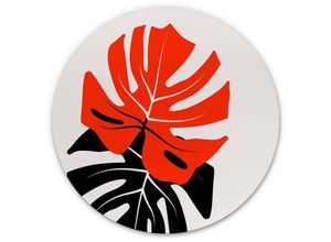 4063129193424 - K&l Wall Art - Alu-Dibond-Poster Rund Metalloptik Wandbild Monstera Dschungel Duett Natur Deko Kubistika ø 30cm - grau