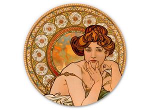 4063129193714 - K&l Wall Art - Alu-Dibond-Poster Rund Metalloptik Wandbild Art Déco Mosaik Edelsteine Topas Vintage Mucha ø 30cm - orange