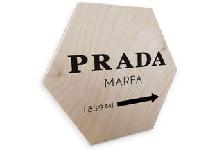 4063129193912 - K&l Wall Art - Hexagon Holzbild Birke naturbelassen Prada Marfa Fashion Wandbild Vintage Holz Deko 25x22cm