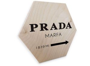 4063129193929 - K&l Wall Art - Hexagon Holzbild Birke naturbelassen Prada Marfa Fashion Wandbild Vintage Holz Deko 55x47cm