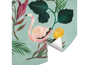 4063129194605 - K&l Wall Art - Runde Fototapete Blanz Sommer Flamingo Tapete Kinder Vliestapete Vintage Deko ø 140cm - mint