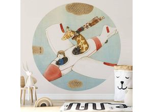 4063129194810 - K&l Wall Art - Runde Fototapete Loske Flugzeug Tapete Giraffe Vliestapete Kinderzimmer Wandbild ø 188cm - blau