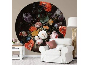 4063129194841 - K&l Wall Art - Runde Fototapete Mignon Stillleben Tapete Blumen Vliestapete Vintage Deko ø 140cm - schwarz