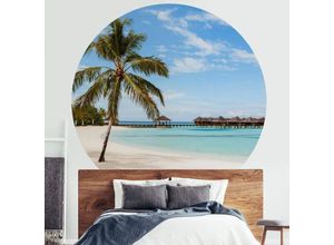 4063129195015 - K&l Wall Art - Runde Fototapete Colombo Strand Urlaub Tapete Malediven Vliestapete Wohnzimmer ø 140cm - blau