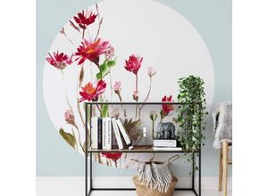 4063129195138 - K&l Wall Art - Runde Fototapete Florale Tapete Wildblume Vliestapete Schlafzimmer Wandbild ø 140cm - weiß