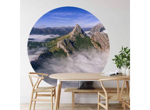 4063129195244 - K&l Wall Art - Runde Fototapete Cuadrado Nebel Gebirge Tapete Natur Vliestapete Wohnzimmer ø 188cm - weiß