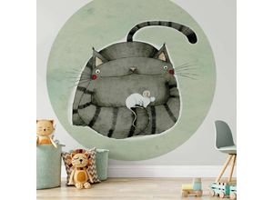 4063129195671 - Runde Fototapete Loske Katze liebt Maus Tapete Kinder Vliestapete Wandbild ø 188cm - grau