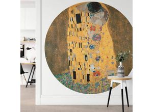 4063129195725 - K&l Wall Art - Runde Fototapete Klimt Kunstdruck Tapete Der Kuss Vliestapete Gemälde Gold Deko ø 140cm - gelb