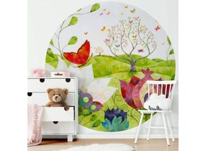 4063129195763 - K&l Wall Art - Runde Fototapete Blanz Kinder Tapete Sommerwiese Vliestapete Schlafzimmer Deko ø 140cm - grün