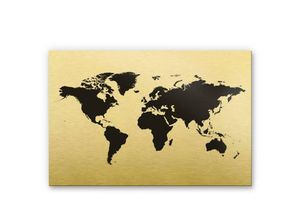 4063129196043 - K&l Wall Art - Metalloptik Weltkarte Schwarz Gold Wandbild Landkarte Retro Poster Alu-Dibond Deko 60x40cm - gold