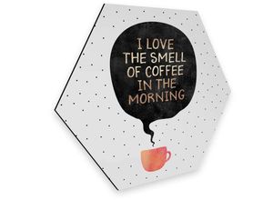 4063129196593 - K&l Wall Art - Hexagon Alu-Dibond Poster Küche Kaffee Coffee in the morning Wandbild Illustration Fredriksson 25x22cm - weiß