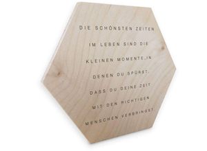 4063129196739 - K&l Wall Art - Hexagon Holzbild Birke Schöne Zeiten Momente Menschen Affirmationen Wandbild Poster 25x22cm - beige