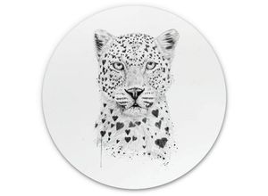 4063129196876 - K&l Wall Art - Alu-Dibond-Poster Rund Metalloptik Wandbild Boho Herzen Deko Leopard wilde Safari Katze Solti ø 100cm - weiß