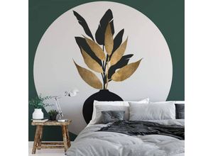 4063129197118 - K&l Wall Art - Runde Fototapete Kubistika Blumen Tapete Gold schwarz Vliestapete Wandbild ø 188cm - schwarz