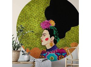 4063129197712 - K&l Wall Art - Runde Fototapete Hülya florale Tapete Frida Kahlo Vliestapete bunt Wohnzimmer ø 188cm - bunt