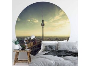 4063129197828 - K&l Wall Art - Runde Fototapete Stadt Tapete Berliner Fernsehturm Vliestapete Wandbild ø 140cm - gelb