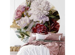 4063129198092 - K&l Wall Art - Runde Fototapete Redouté Rosen Tapete Pfingstrosen Vliestapete Wandbild ø 140cm - bunt