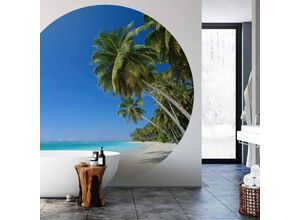 4063129198771 - K&l Wall Art - Runde Fototapete Palmen am Strand Tapete Sand Meer Vliestapete Wandbild ø 140cm - blau