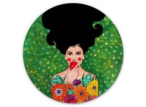 4063129200597 - Alu-Dibond-Poster Rund Metalloptik Wandbild Aquarell Kunstwerk Retro Deko roter Apfel Hülya Ø 70cm - grün