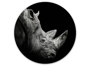 4063129200641 - K&l Wall Art - Alu-Dibond-Poster Rund Metalloptik Wandbild Safari Rhinozeros Fotografie Nashorn Meermann ø 120cm - schwarz