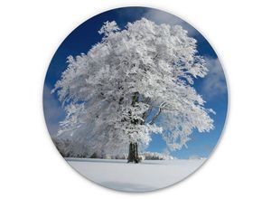 4063129200726 - K&l Wall Art - Alu-Dibond-Poster Rund Metalloptik Wandbild Winter Buche Schnee Schwarzwald Schumacher ø 120cm - weiß