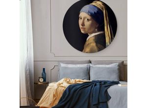 4063129200856 - K&l Wall Art - Alu-Dibond-Poster Rund Metalloptik Wandbild Porträt Mädchen Perlenohrgehänge Kunst Vermeer ø 30cm - schwarz