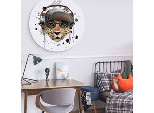 4063129201037 - K&l Wall Art - Alu-Dibond-Poster Rund Metalloptik Wandbild Leopard Safari dj Graffiti Kunst Musik Panther ø 30cm - bunt