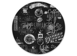 4063129201082 - K&l Wall Art - Alu-Dibond-Poster Rund Metalloptik Wandbild Kaffee Kreide Tafel Vintage Deko Küche Coffee Time ø 70cm - schwarz