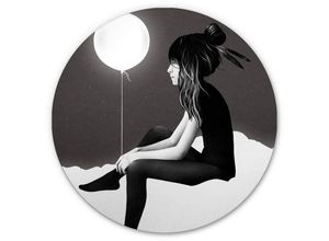 4063129201471 - K&l Wall Art - Alu-Dibond-Poster Rund Metalloptik Wandbild Boho Mond Luftballon Wolke Vintage Deko Ireland ø 20cm - weiß