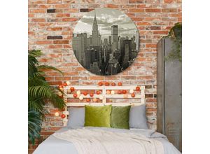 4063129201495 - K&l Wall Art - Alu-Dibond-Poster Rund Metalloptik Wandbild Manhattan New York Skyline Stadt Vintage Deko ø 30cm - weiß