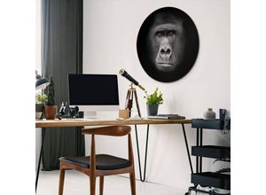 4063129201754 - K&l Wall Art - Alu-Dibond-Poster Rund Metalloptik Wandbild Gorilla Safari schwarz-weiß Waldtiere Natur Deko ø 30cm - schwarz