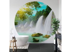 4063129202140 - K&l Wall Art - Runde Fototapete Blaue Lagune Tapete Wasserfall Vliestapete Wandbild ø 140cm - grün