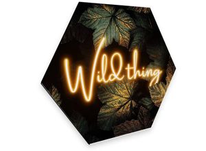 4063129202447 - K&l Wall Art - Hexagon Alu-Dibond Poster Metalloptik Wild thing Schriftzug Neon Dschungel Wandbild Fredriksson 25x22cm - schwarz