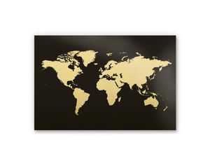 4063129202577 - K&l Wall Art - Metalloptik Weltkarte Schwarz Gold Wandbild Landkarte Steampunk Industrial Deko 60x40cm - gold