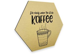 4063129202683 - K&l Wall Art - Hexagon Alu-Dibond Poster Gold Metalloptik Kaffee Fee Vintage Küche Büro lustiges Wandbild 25x22cm - gold