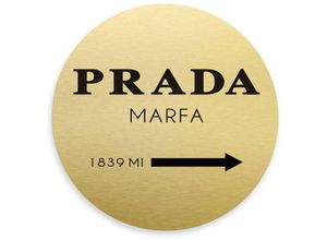 4063129204076 - K&l Wall Art - Alu-Dibond-Poster Rund Metalloptik Wandbild Vintage Deko Gold Fashion Prada Marfa ø 30cm - gold