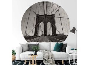 4063129204298 - K&l Wall Art - Runde Fototapete Brooklyn Bridge Tapete Vintage Vliestapete Vintage Deko ø 140cm - schwarz