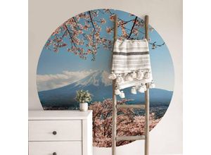 4063129204441 - K&l Wall Art - Runde Fototapete Colombo Mount Fuji Tapete Japan Vliestapete Vintage Deko ø 140cm - blau