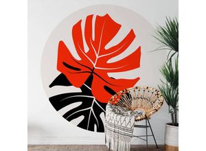 4063129204496 - K&l Wall Art - Runde Fototapete Kubistika Monstera Tapete Dschungel Vliestapete Schlafzimmer ø 188cm - grau