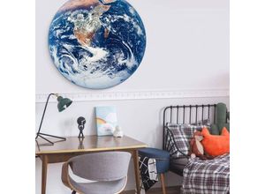 4063129204649 - K&l Wall Art - Alu-Dibond-Poster Rund Metalloptik Wandbild Planet Erde Raumschiff Weltall Fotografie ø 30cm - blau