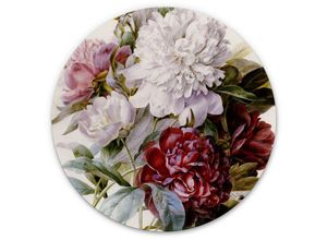 4063129204922 - Alu-Dibond-Poster Rund Metalloptik Wandbild Pfingstrosen Blumen Vintage Rosenstrauß Redouté Ø 100cm - bunt