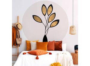 4063129206223 - K&l Wall Art - Runde Fototapete Kubistika Gold Schwarz Tapete Blumen Vliestapete Wandbild ø 140cm - weiß