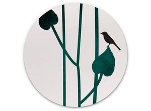 4063129206872 - K&l Wall Art - Alu-Dibond-Poster Rund Metalloptik Wandbild Vogel Seerose Botanische Vintage Deko Kubistika ø 30cm - weiß