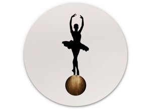 4063129206919 - Alu-Dibond-Poster Rund Metalloptik Wandbild Prima Ballerina Vollmond Tanz Deko Gold Kubistika ø 45cm - weiß