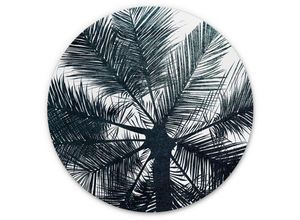 4063129206964 - K&l Wall Art - Alu-Dibond-Poster Rund Metalloptik Wandbild Palme California Retro Palmwedel Deko Kubistika ø 30cm - weiß